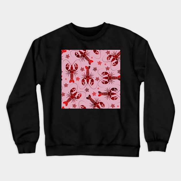 lobster love red on pink Crewneck Sweatshirt by colorofmagic